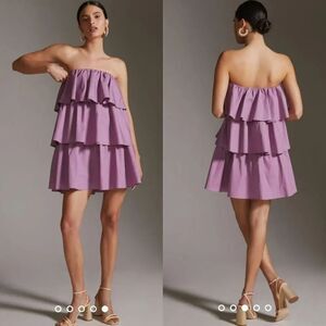 Anthro, Corey Lynn Calter Balbina Tiered Ruffle Purple Mauve Dress L